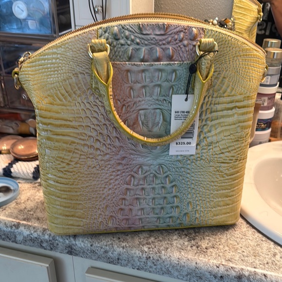 Brahmin Yellow and Blue Croc-Embossed Satchel - Picture 5 of 6
